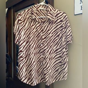 Jon & Anna Silk Brown and Ivory Button Up Blouse- Women’s Large